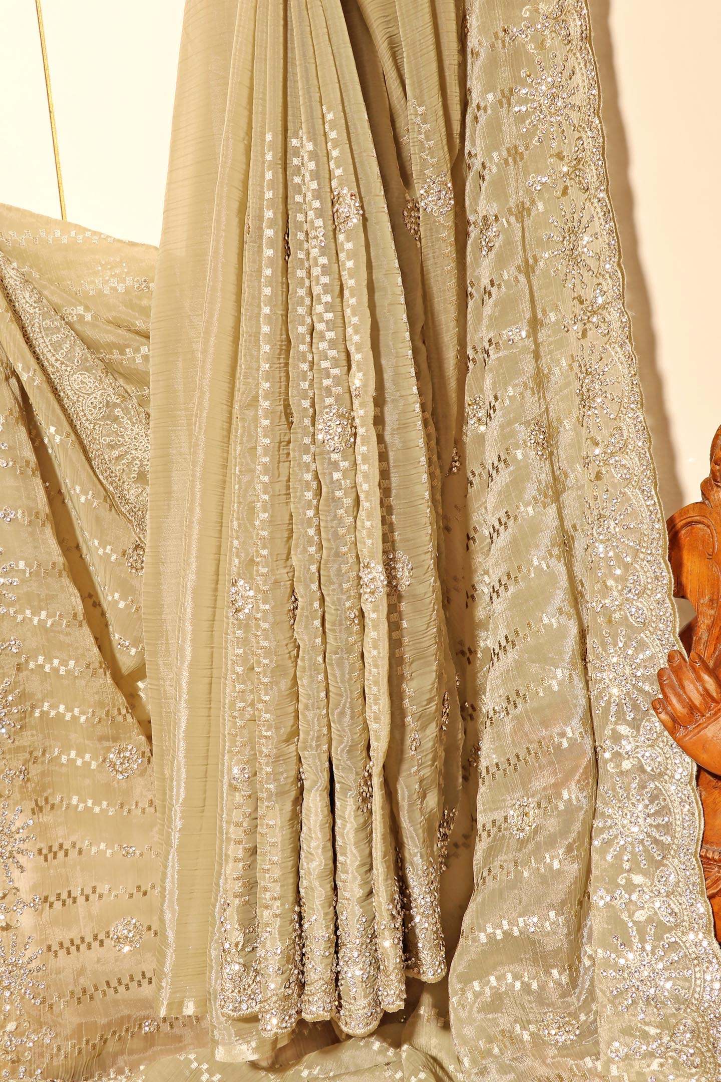 Zarmin- Gold Marble Chiffon with Swarovski Crystals  Saree 147