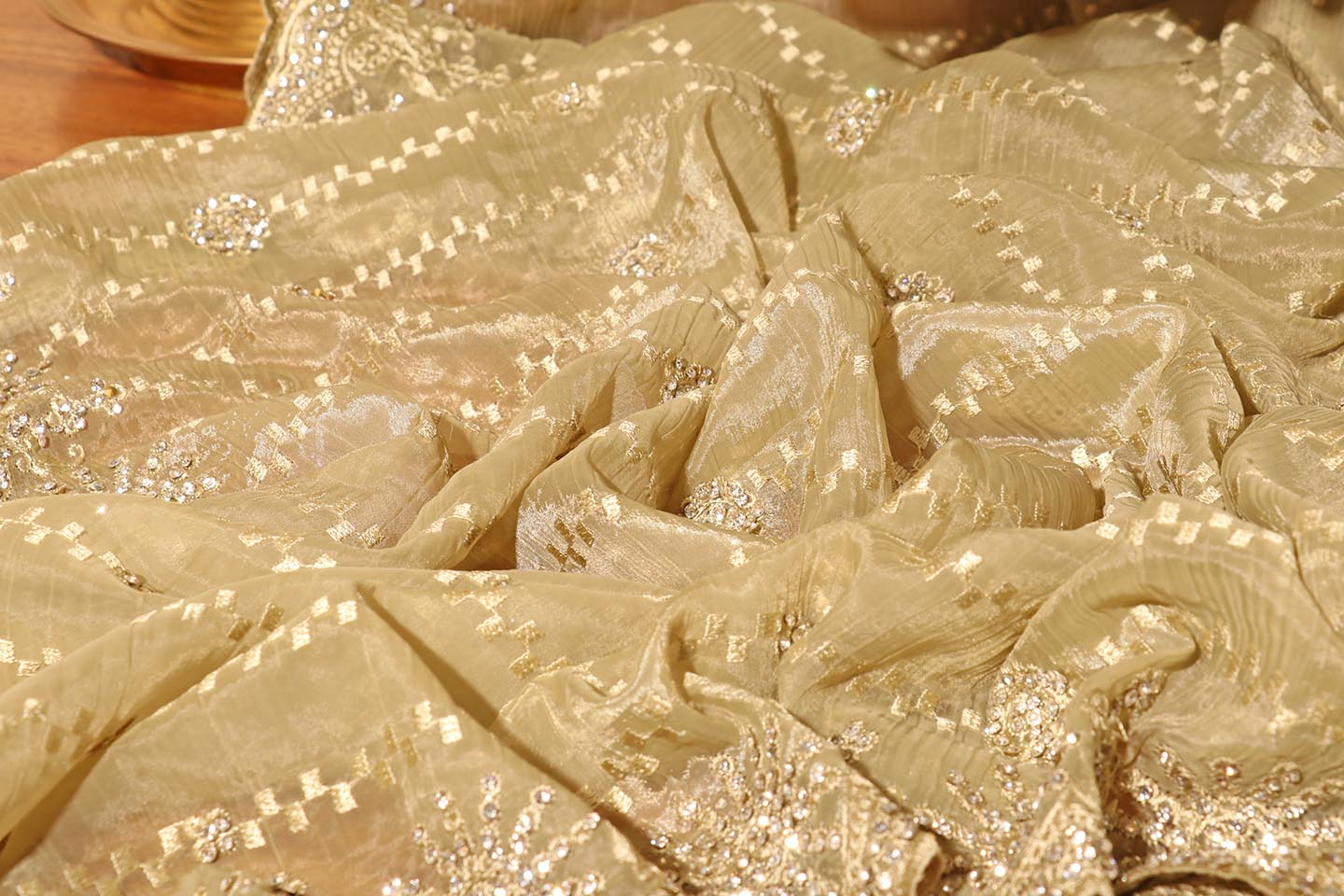 Zarmin- Gold Marble Chiffon with Swarovski Crystals  Saree 147