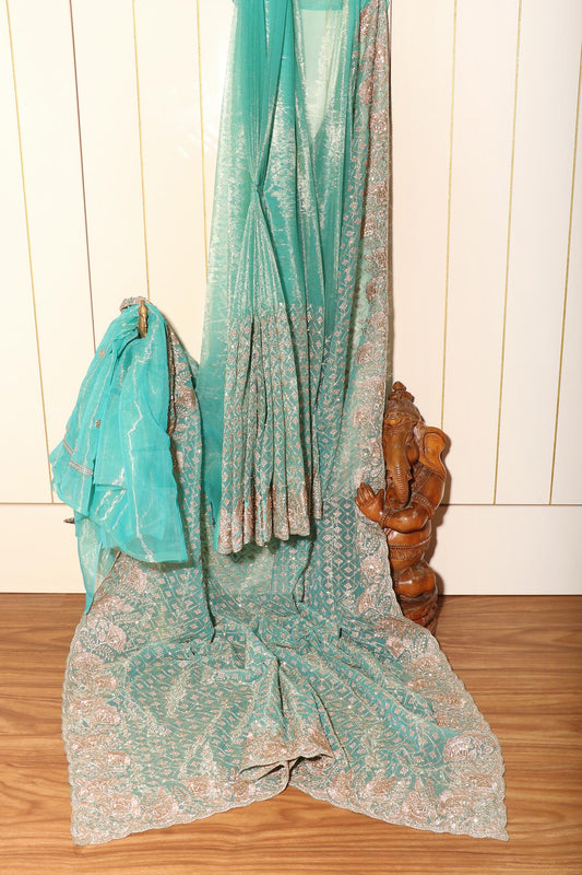 Nayantara – Sea Green Sequin Embroidered Metallic Chiffon Saree 149