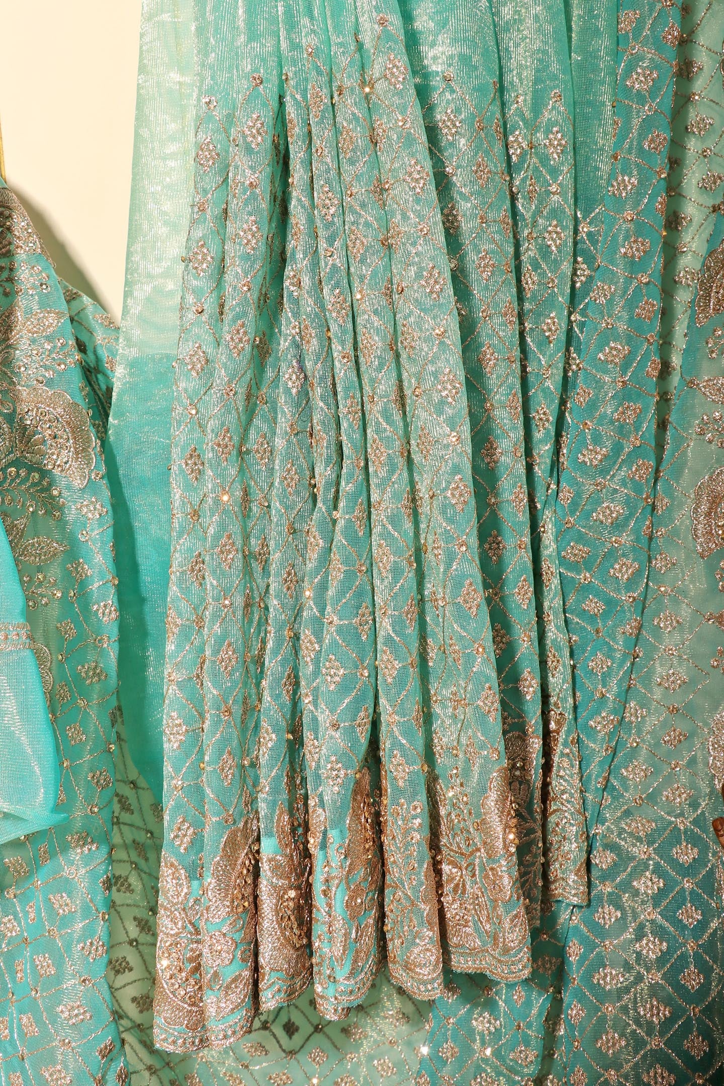 Nayantara – Sea Green Sequin Embroidered Metallic Chiffon Saree 149