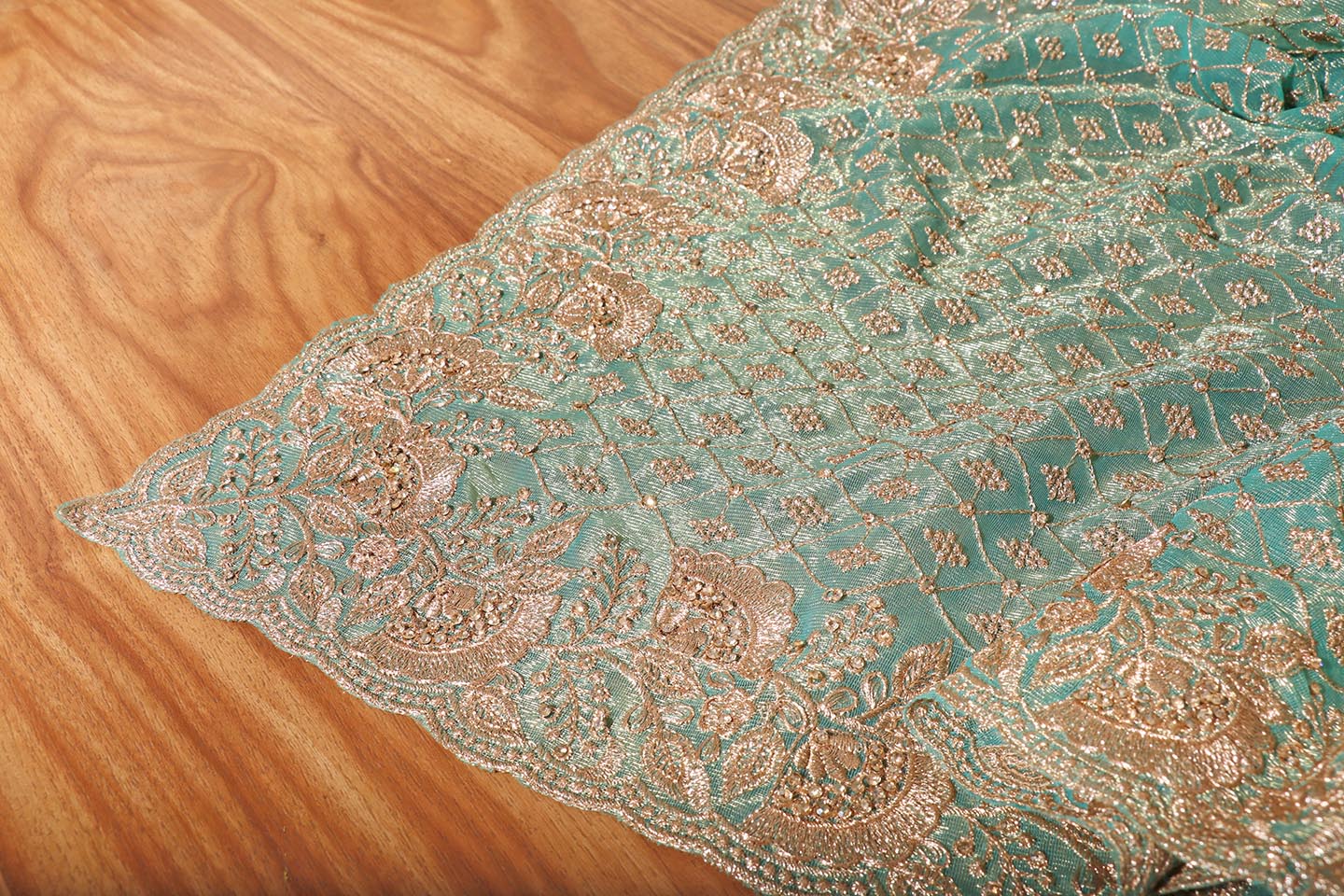 Nayantara – Sea Green Sequin Embroidered Metallic Chiffon Saree 149