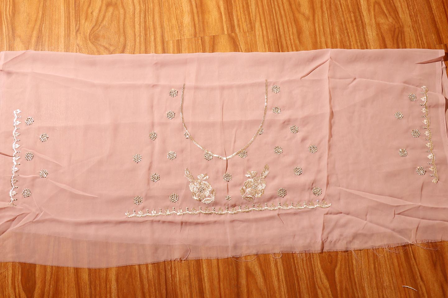 Naureh - A Pink Blush Flowy Georgette with  with Swarovski crystals  150