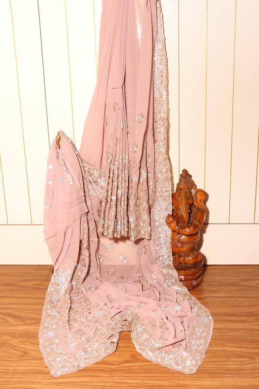 Naureh - A Pink Blush Flowy Georgette with  with Swarovski crystals  150