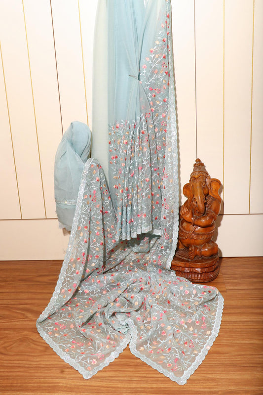Phoolkariya - A Sheer Pastel Chiffon Saree 154