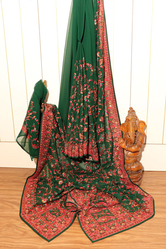 Gulrukh - A Kashmiri Embroidered Georgette Saree 156