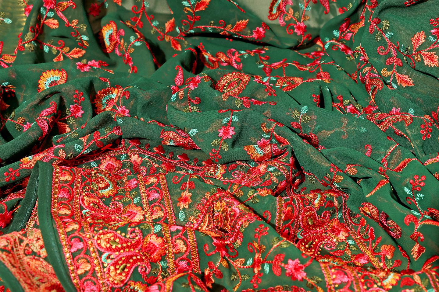 Gulrukh - A Kashmiri Embroidered Georgette Saree 156