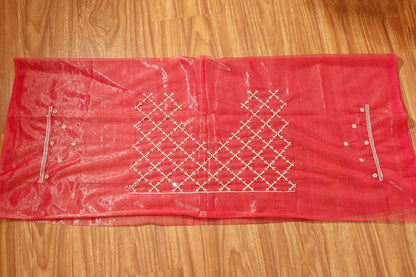 Saanjh  - A Crimson Sheer Organza with a Zari Border 157