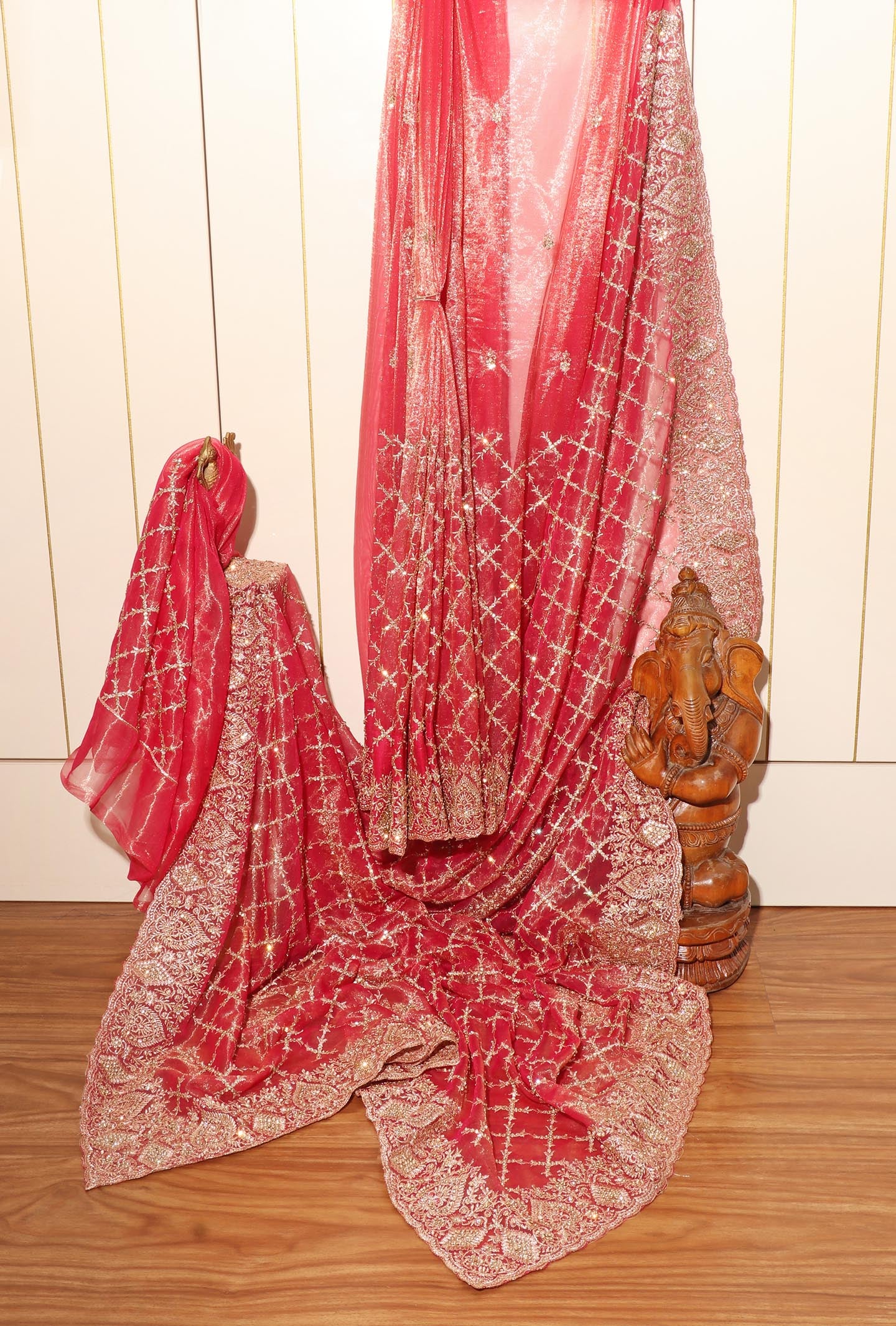 Saanjh  - A Crimson Sheer Organza with a Zari Border 157