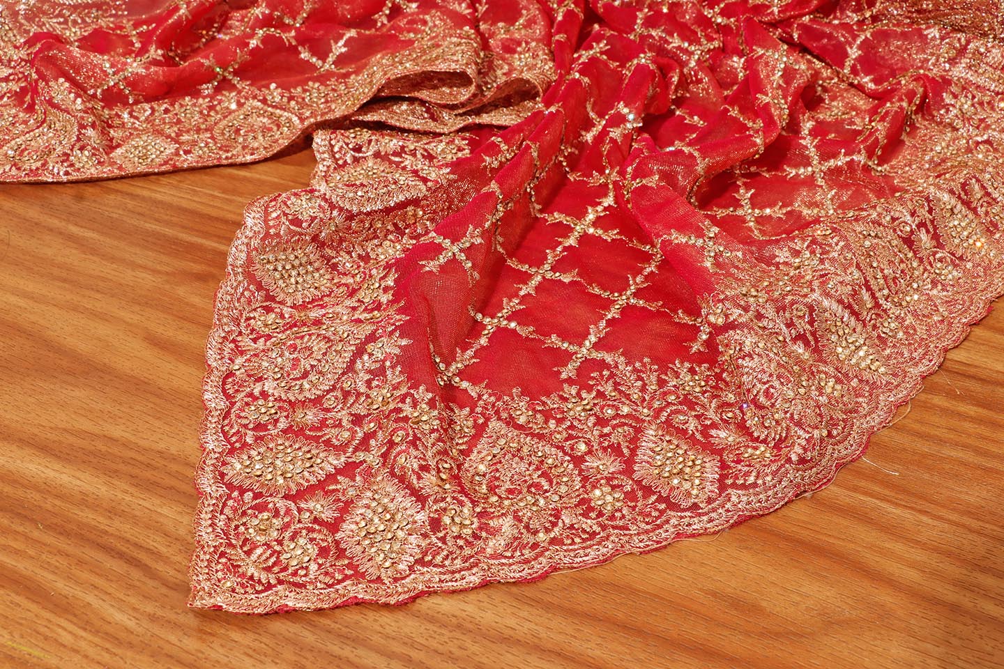 Saanjh  - A Crimson Sheer Organza with a Zari Border 157