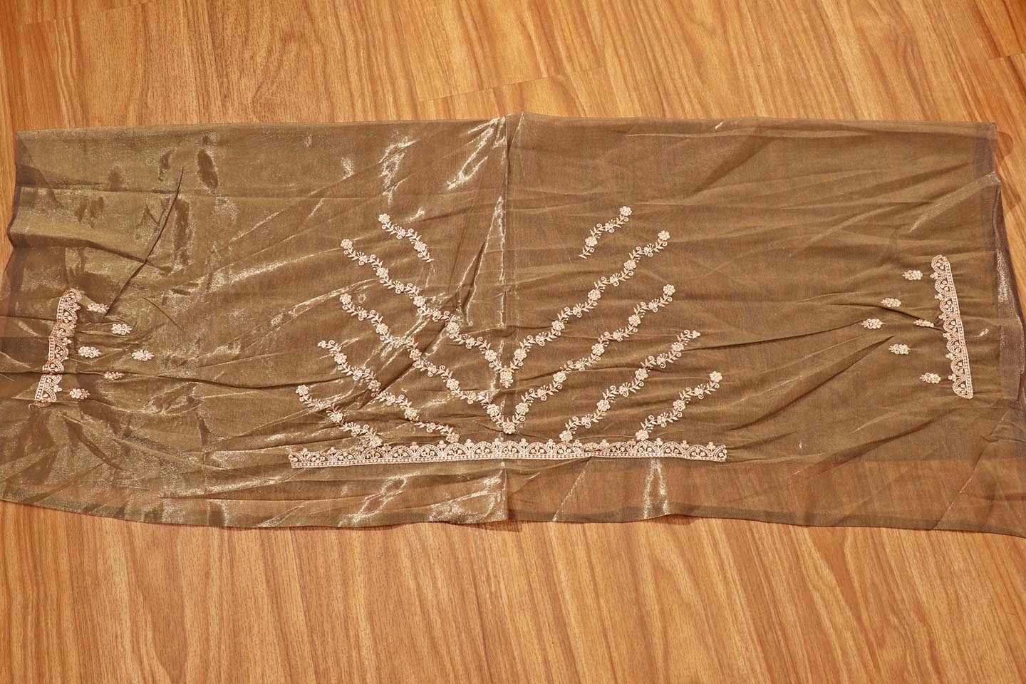 Noor-e-Chandi  - A Radiant Olive Green Sheer Tissue Organza 159
