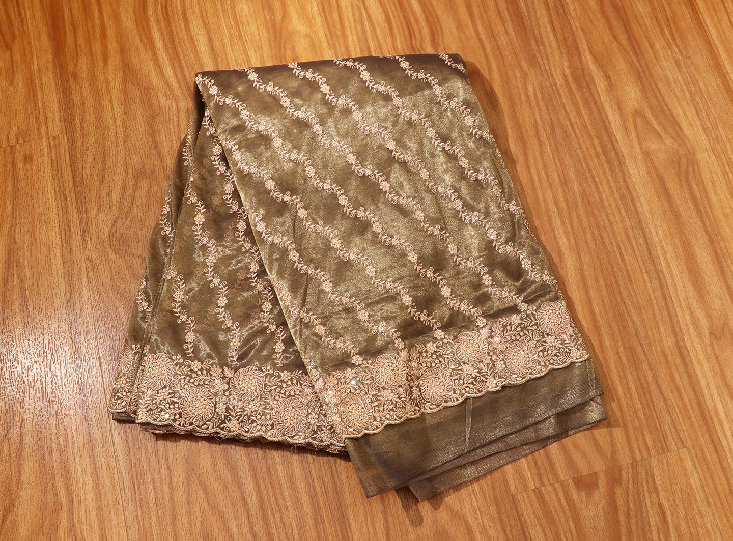 Noor-e-Chandi  - A Radiant Olive Green Sheer Tissue Organza 159