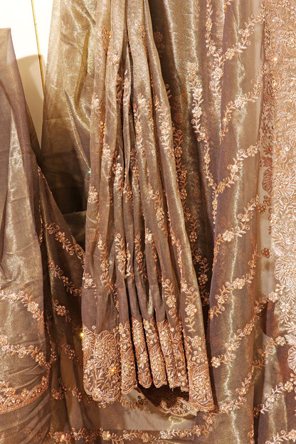 Noor-e-Chandi  - A Radiant Olive Green Sheer Tissue Organza 159