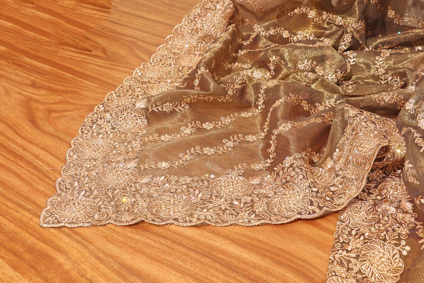 Noor-e-Chandi  - A Radiant Olive Green Sheer Tissue Organza 159