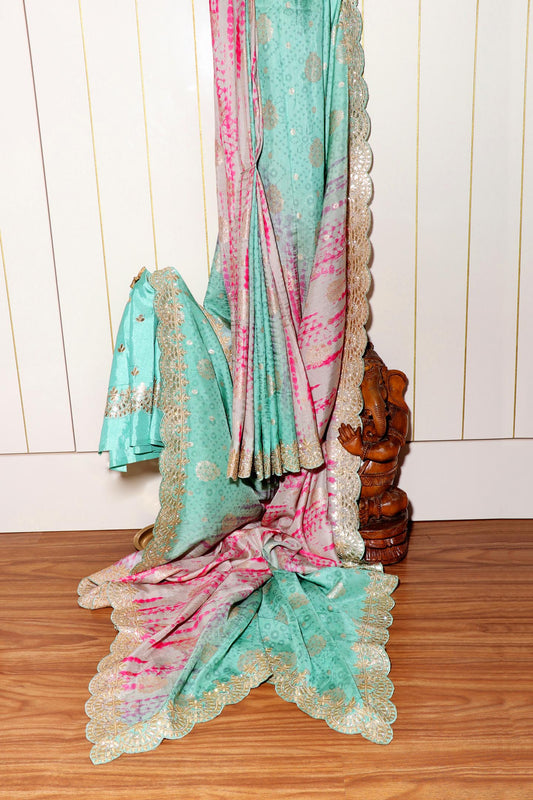 Mint Blush Shibori Banarasi Saree 203